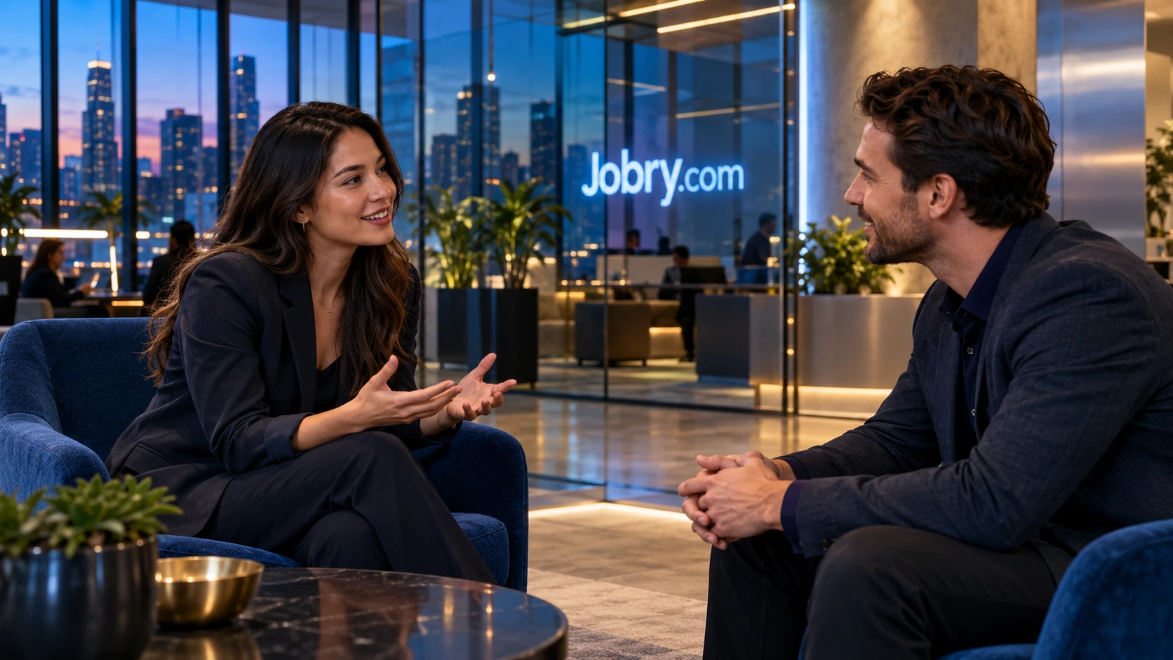 A candid recruiting conversation in a bright contemporary workplace